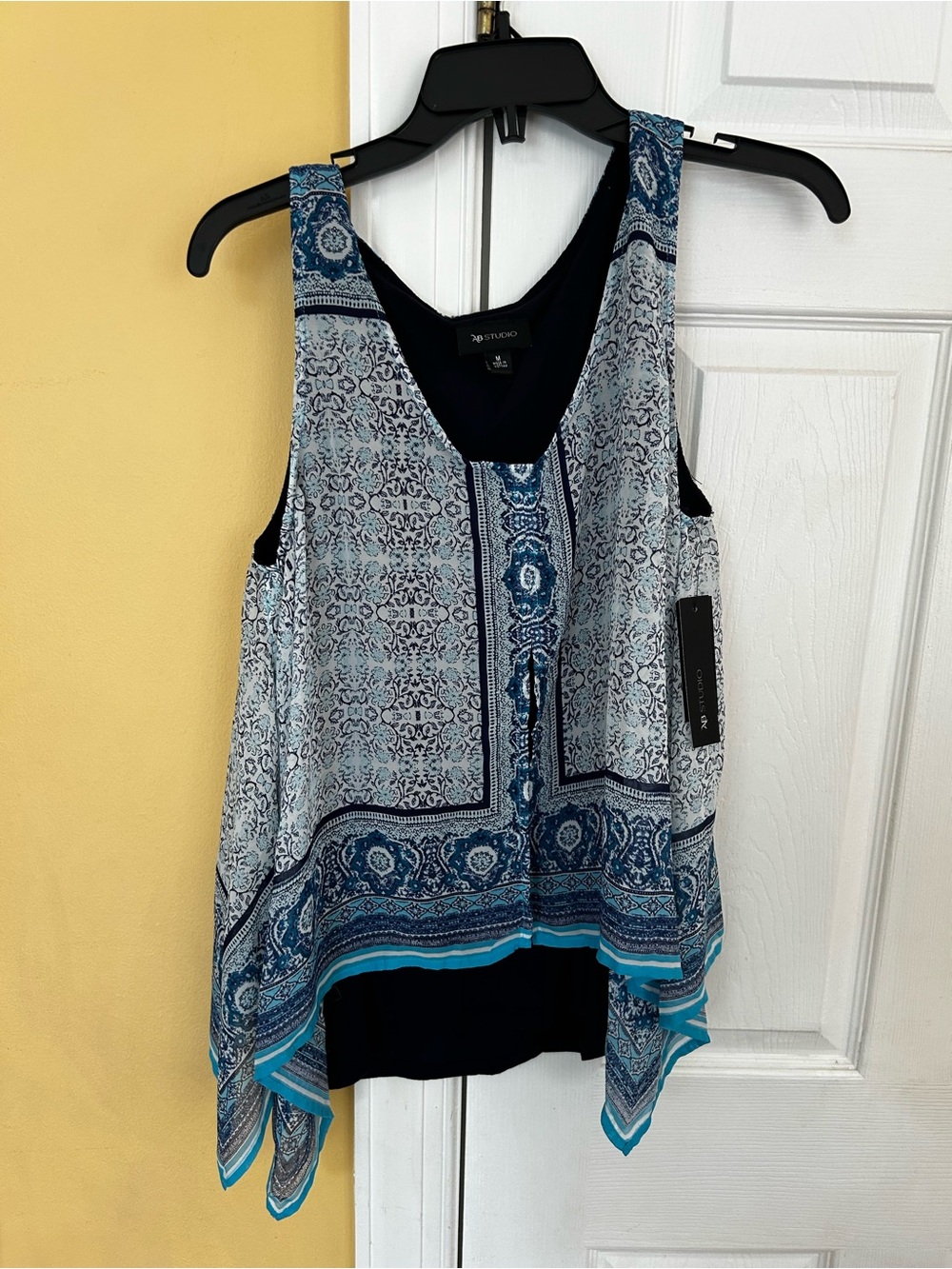 AB Studio Blue Printed Layered Handkerchief-Hem Tank
